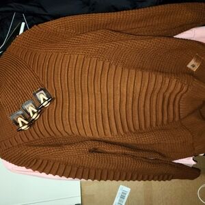 Brown Ribbed Sweater with Button Accents